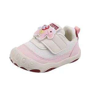 Pink toddler shoes with breathable mesh, anti-slip rubber sole, and cute cartoon horse