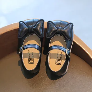 Mädchen Mary Jane Prinzessin Schuhe in Schwarz mit großer Schleife und Metall-Schnalle