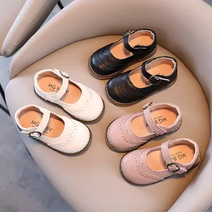 Girls Princess Mary Jane Shoes British Style Brogue Microfiber Leather Soft Sole Uniform Dress Shoes For Toddler Little Kids Party School