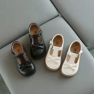 Chaussures Mary Jane pour Filles Princesse Vintage en Cuir Microfibre Nœud Papillon Bord Festonné Semelle Souple Chaussures de Soirée Formelles pour Enfants