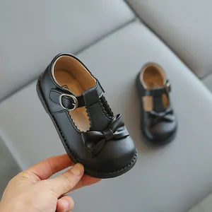 Chaussures de princesse Mary Jane noires pour filles avec bride en T et joli nœud