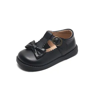 Chaussures Mary Jane classiques noir mat pour filles avec nœud et boucle en T vintage
