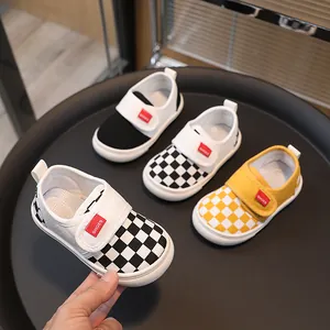 Kids Canvas Shoes Checkered Pattern Hook And Loop Breathable Toddler Boys Girls Casual School Sneakers Walking Shoes