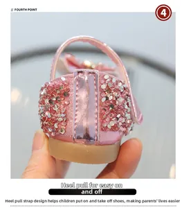 Pink sequin princess shoe heel detail featuring a convenient pull tab for easy wear