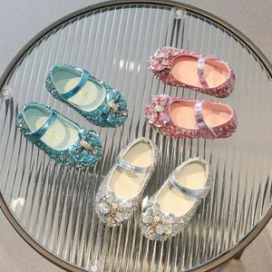 Sparkly girls princess shoes with sequin bows in pink, blue, and silver glitter finishes