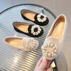 Chaussures de Princesse Élégantes à Künstliche Perles pour Filles Strass Chatoyants Cuir PU Chaussures Plates Confortables Slipper Mariage Fête Enfants