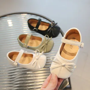 Girls Mary Jane Princess Shoes Bowknot Cow Split Leather Soft Sole Flat Dress Shoes For School Wedding Party Kids