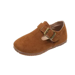 Chaussures classiques enfants en daim marron style Mary Jane avec boucle et semelle gomme