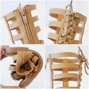 Sandales gladiateur kaki pour filles avec semelles souples et fermeture éclair au dos