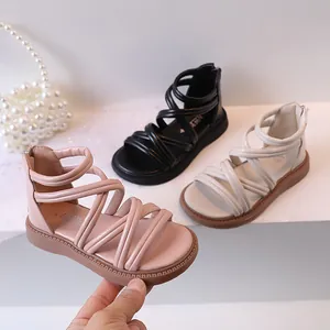 Mädchen Retro Gladiatoren Sandalen Kunstleder Kreuzgurte Rücken Reißverschluss Sommer Atmungsaktiv Rutschfest Schuhe Für Kleinkinder