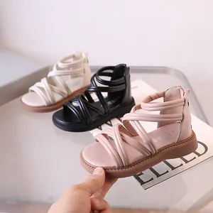 Retro Römersandalen für Mädchen mit Riemchen-Design in Beige, Schwarz und Rosa