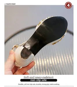 Detail of non-slip rubber sole on glittery pearl princess shoes for girls