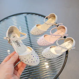 Sandales Princesse Fille Strass Scintillantes Chaussures de Soirée Mariage Bande Auto-Agrippante Respirantes pour Petites Filles