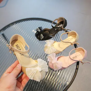 Sandali da Principessa per Bambine con Paillettes e Fiocco in Rete Strass Scarpe Eleganti per Matrimonio Festa Bambini Estate Moda