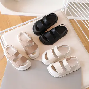 Kids chunky closed-toe summer sandals with adjustable straps in black, tan and off-white