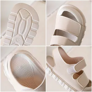 Kids' closed-toe summer sandals in cream with anti-slip thick rubber soles