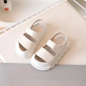 Creamy white closed-toe summer sandals for kids with non-slip soft soles and heel straps