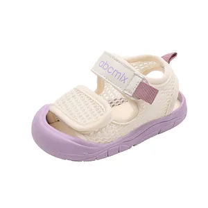 Sandales d'été pour bébés en mesh respirant avec semelle en caoutchouc violette