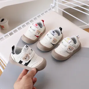 Cute Bear Embroidery Baby First Walker Shoes Breathable Soft Sole Anti-Slip Toddler Sneakers Hook And Loop Infant Shoes