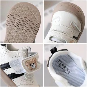 Baby toddler walking shoes with cute bear embroidery and non-slip rubber soles