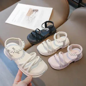 Eleganti Sandali da Principessa per Bambine con Künstliche Perle Artificiali Suola Spessa Scarpe Estive Cinturini Incrociati Banda Elastica Calzature