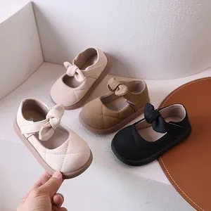 Orecchini Mary Jane da Principessa per Ragazze Fiocco Trapuntato Ballerine per Bambine Chiusura a Strappo Scarpe Eleganti Scuola Festa