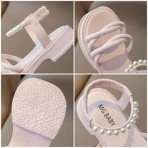 Sandali rosa per bambine con perle suola platform e cinturino elastico sul tallone