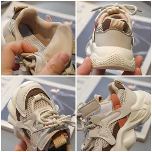 Atmungsaktive Kinder-Mesh-Sneaker mit dicker Anti-Rutsch-Sohle in Beige und Orange