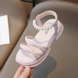 Sandali rosa principessa per bambina con perle e suola platform antiscivolo estiva