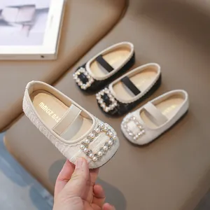 Zapatos de Princesa Mary Jane para Niñas Tweed Hebilla de Perlas y Strass Correa Elástica Transpirables Zapatos de Vestir para Boda