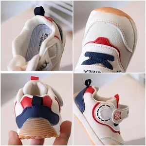 Nuove scarpe primi passi primaverili per neonati con design patchwork e chiusura velcro