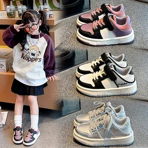 Zapatillas de Skate de Moda para Niños Sneakers Casuales Bloque de Color En Cuero De Microfibra Y Suela De Goma Zapatos Escolares Niños Niñas
