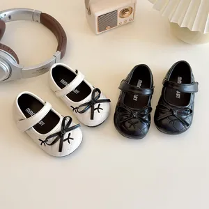 Girls Quilted Mary Jane Princess Shoes Sweet Bowknot Hook And Loop Toddler Soft Sole Baby Walking Flat Shoes