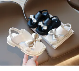 Details von Mädchen Sandalen mit Schleife und elastischem Riemen in Beige und Schwarz