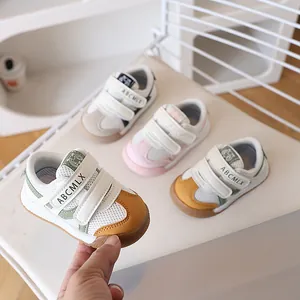 Baby First Walkers Sneakers Breathable Mesh Microfiber Leather Toddler Shoes With Velcro Anti Slip Rubber Sole For Infants