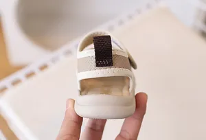 Close-up of baby sports sandal heel with breathable mesh and easy-pull strap