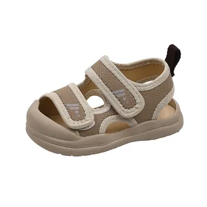 Toddler closed-toe beach sandals with double hook-and-loop straps and non-slip sole