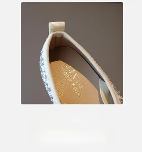 Detailed macro view of ballet flat inner lining with textured insole and fine stitching