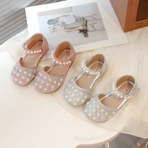 Scarpe Mary Jane da Principessa per Bambina Glitter Strass Cuore Künstliche Perle Sintetiche Suola Morbida Sandali per Matrimonio Festa Spettacolo