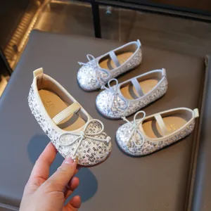 Girls Sequin Mary Jane Shoes Sparkly Ballet Flats With Bow For Princess Dress Wedding Party Toddler Little Kid Sequin Shoes