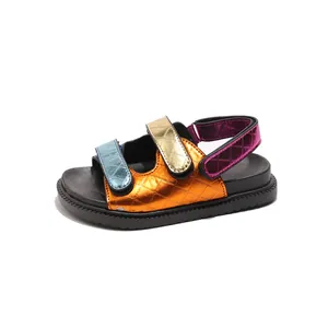 Kids' colorful metallic sandals with quilted texture and thick non-slip rubber soles