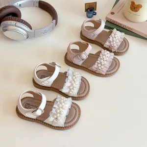 Sandali da Principessa per Bambina con Künstliche Perle e Pizzo Scarpe Estive in Ecopelle Suola Morbida Antiscivolo Sandali Bassi