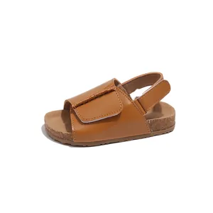Braune Kinder-Sandalen mit Klettverschluss und Sohle in Kork-Optik für Sommer