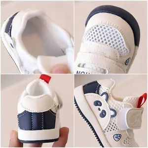 Toddler breathable mesh sneakers with panda design and non-slip rubber soles