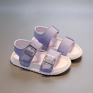 Kids open-toe sandals in lavender purple with double buckles and velcro straps