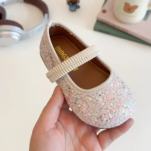 Chaussures Mary Jane à paillettes multicolores pour filles avec bride élastique plissée