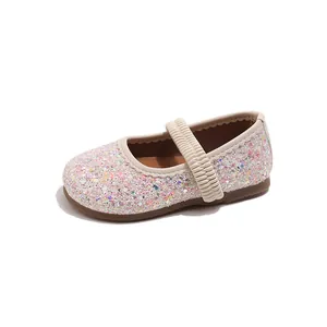Chaussures Mary Jane scintillantes pour filles avec sangle et semelle souple
