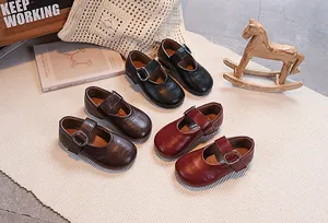 Classic girls Mary Jane shoes in black brown and burgundy with polished leather texture