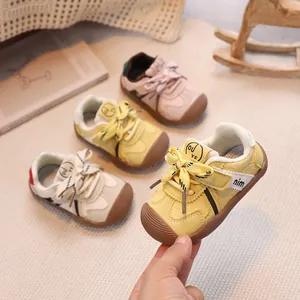 Baby Toddler First Walker Shoes Soft Sole Anti-Collision PU Leather Sneakers For Boys Girls Infants Hook And Loop Sport Shoes