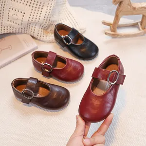 Girls Vintage Mary Jane Shoes Round Toe Flat Dress Shoes Anti-Slip Soft Sole Casual Single Shoes For Toddler Little Kids